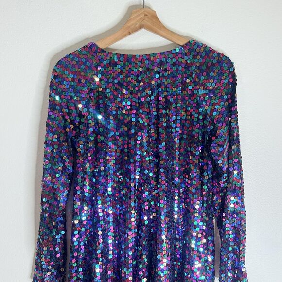 Blacktie Oleg Cassini Dress Womens 14 Sequin Long Sleeve Cocktail Multicolor 90s - Picture 14 of 15